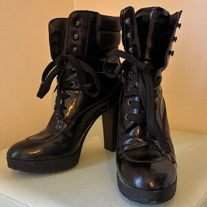 Hogan Black Patent Lace-Up High Heel Ankle Boots